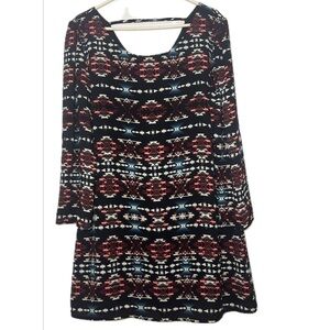 Speechless Aztec Shift Dress, XL, Long Sleeve, Cut-Out Back, Casual, boho, black